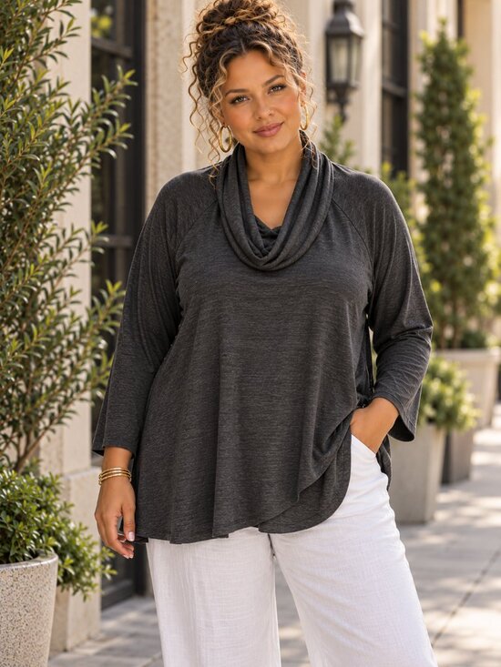 Style & Co. Tops - Gray Cowl Neck Tunic Top 3X Plus Size Cozy Knit Long Flowy Loungewear Charcoal